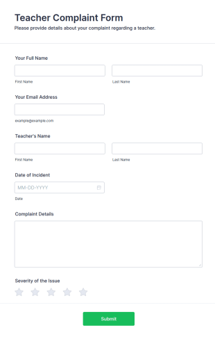 Teacher Complaint Form Template