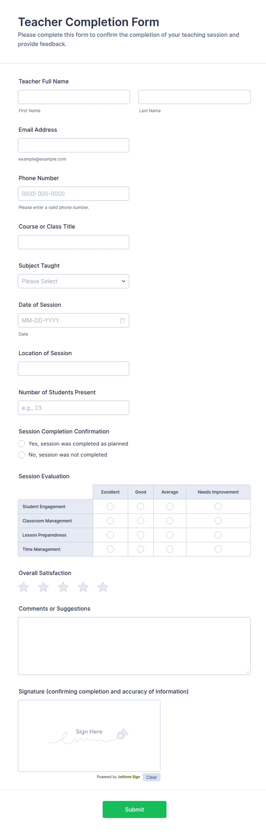 Teacher Completion Form Template | Jotform