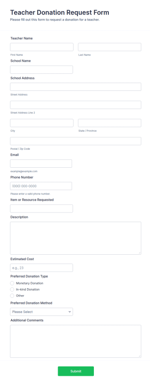 Teacher Donation Request Form Template