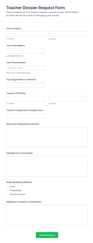 Teacher Dossier Request Form Template