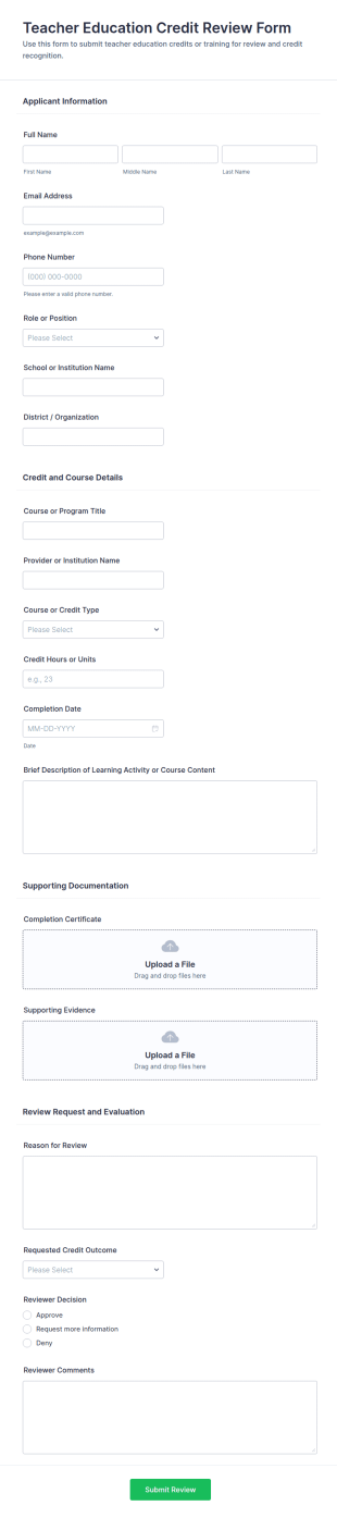 Teacher Education Credit Review Form Template