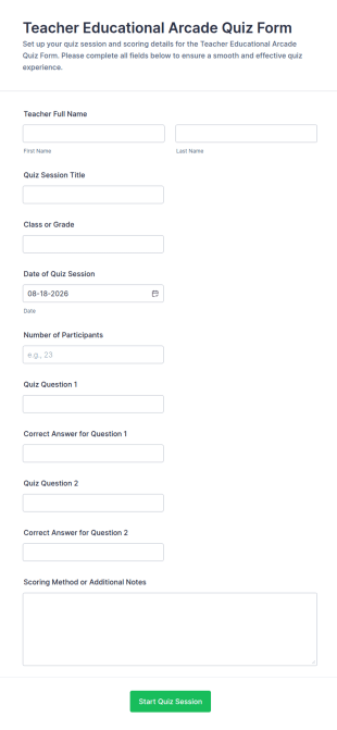 Teacher Educational Arcade Quiz Form Template