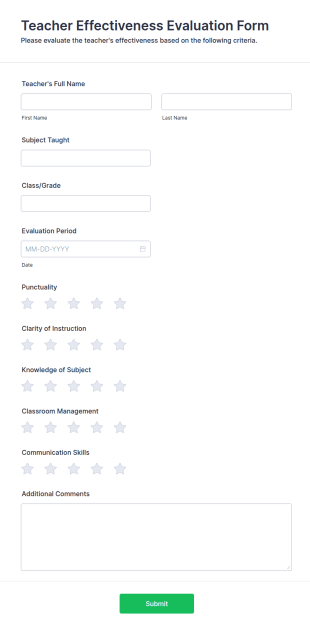 Teacher Effectiveness Evaluation Form Template