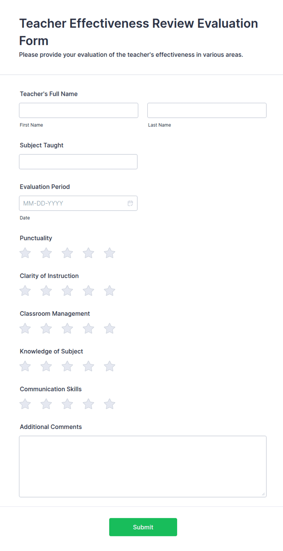 Teacher Effectiveness Review Evaluation Form Template | Jotform