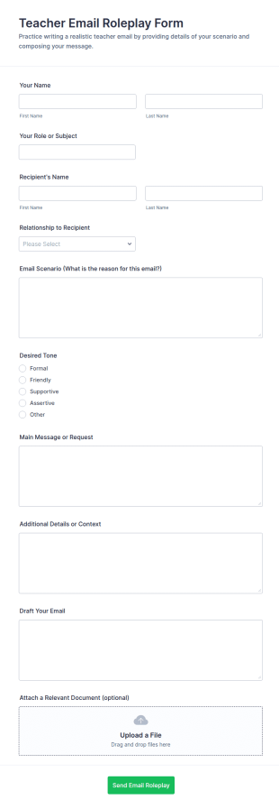 Teacher Email Roleplay Form Template