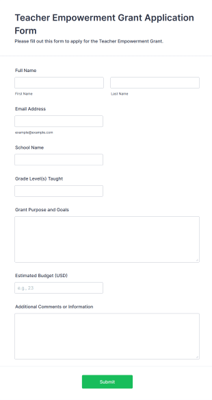 Teacher Empowerment Grant Application Form Form Template