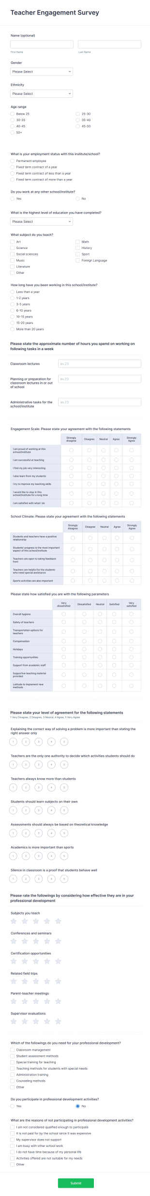 Teacher Engagement Survey Form Template