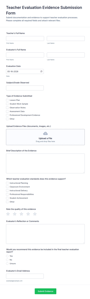 Teacher Evaluation Evidence Submission Form Template