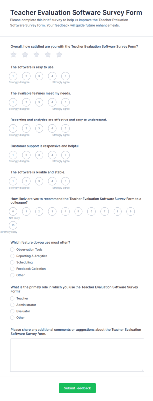 Teacher Evaluation Software Survey Form Template