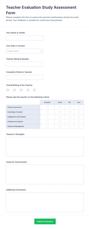 Teacher Evaluation Study Assessment Form Template