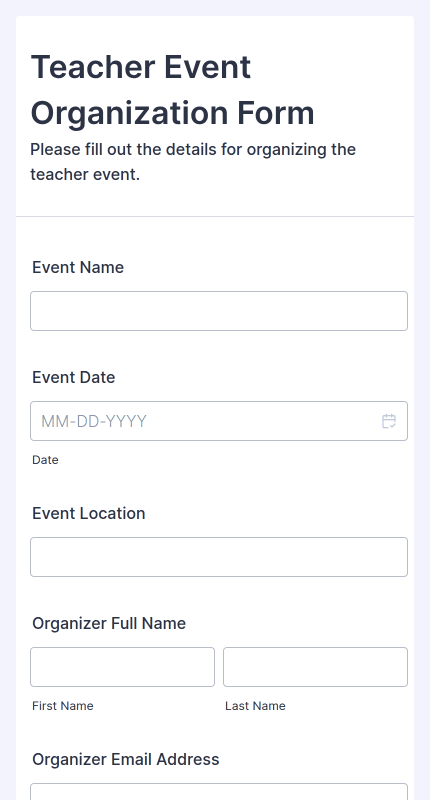 Teacher Event Organization Form