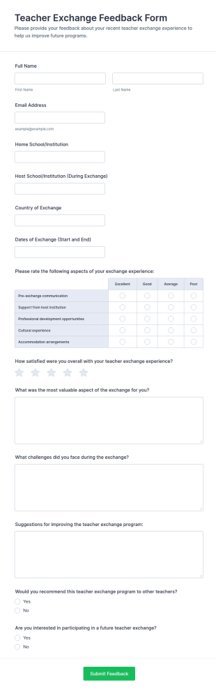 Teacher Exchange Feedback Form Template