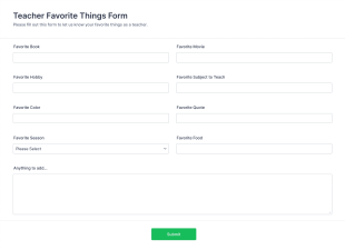 Teacher Favorite Things Form Template