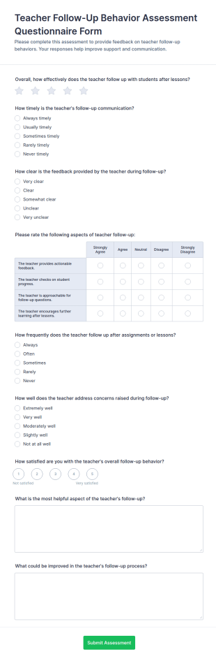 Teacher Follow Up Behavior Assessment Form Template