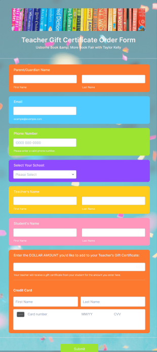 Teacher Gift Certificate Order Form Template