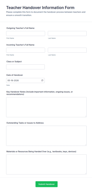 Teacher Handover Information Form Template