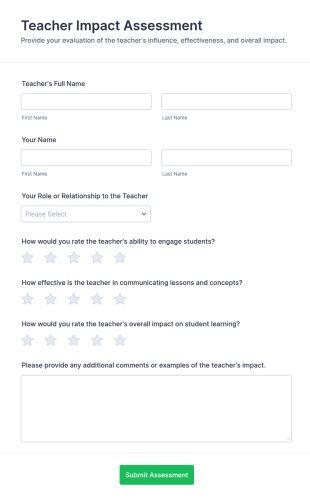 Teacher Impact Assessment Form Template