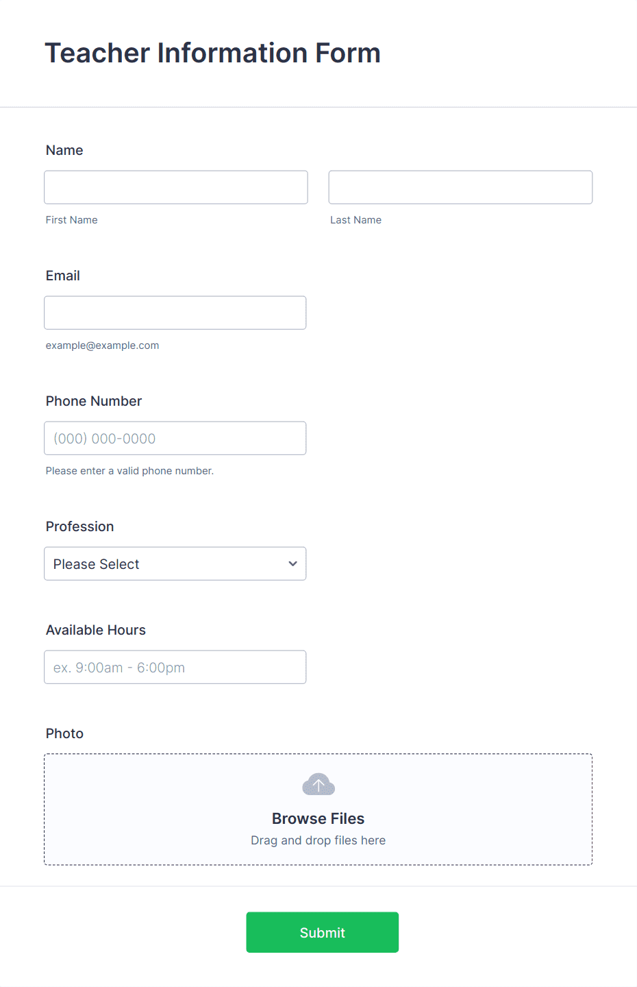 Teacher Information Form Template | Jotform