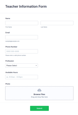 Teacher Information Form Template