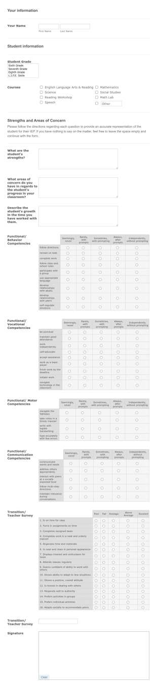IEP Teacher Input Form Template