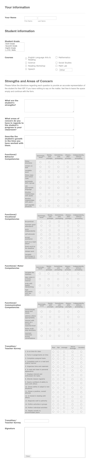 Teacher Input For IEP Form Template