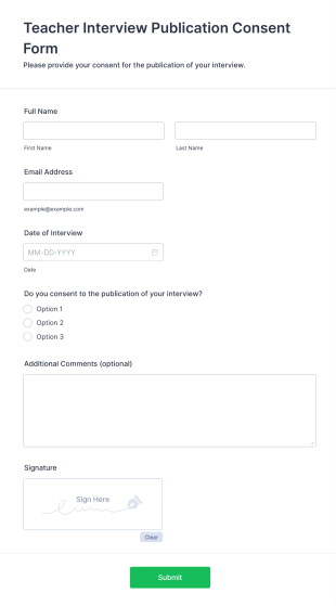 Teacher Interview Publication Consent Form Template
