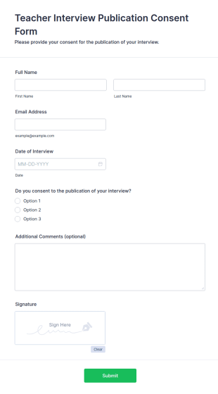 Teacher Interview Publication Consent Form Template