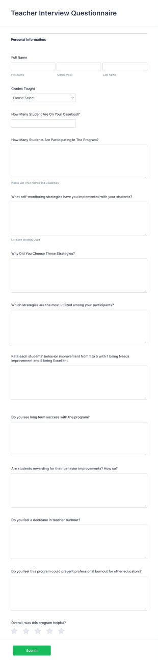 Teacher Interview Questionnaire Form Template