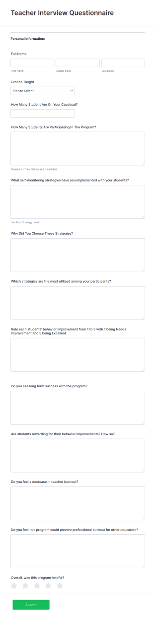 Teacher Interview Questionnaire Form Template