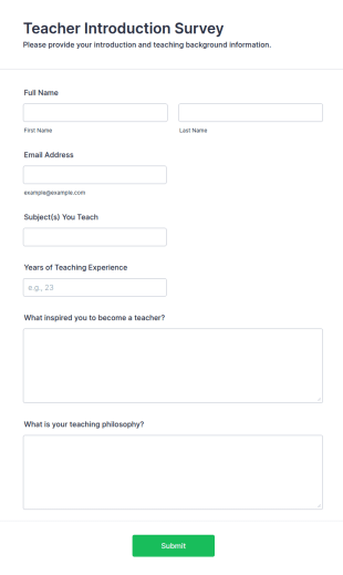 Teacher Introduction Survey Form Template