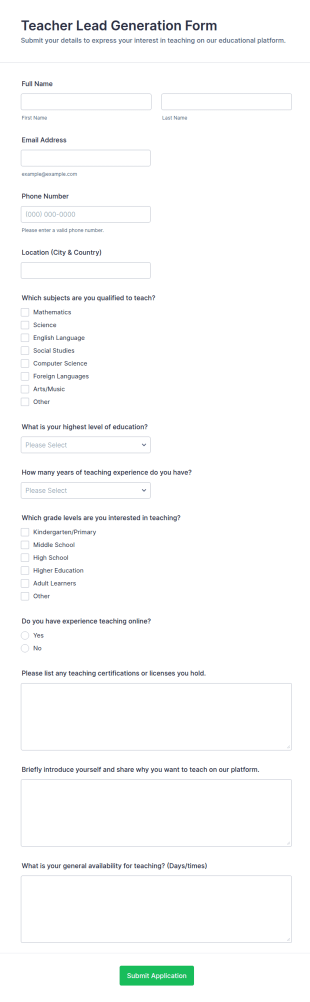 Teacher Lead Generation Form Template