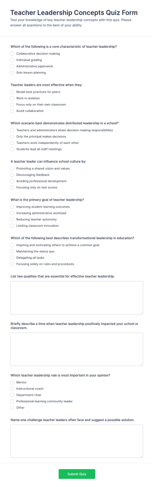 Teacher Leadership Concepts Quiz Form Template