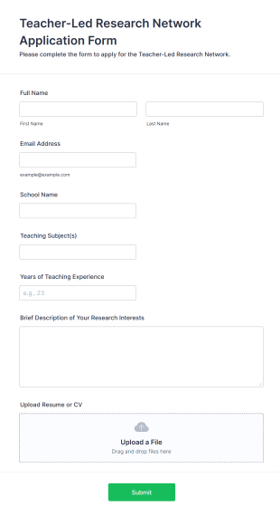 Teacher Led Research Network Application Form Template