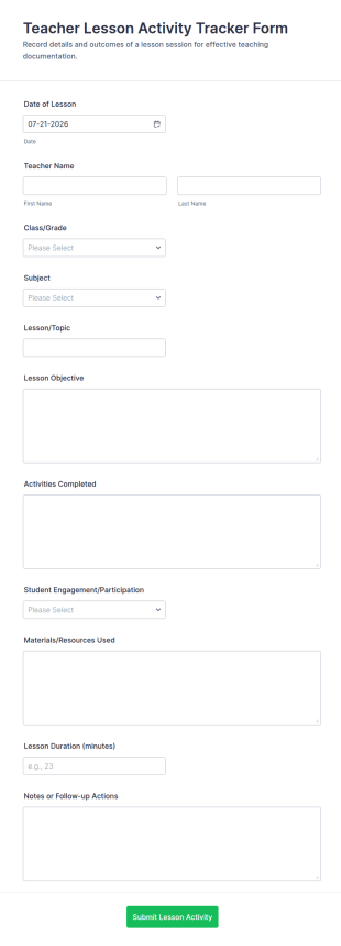 Teacher Lesson Activity Tracker Form Template