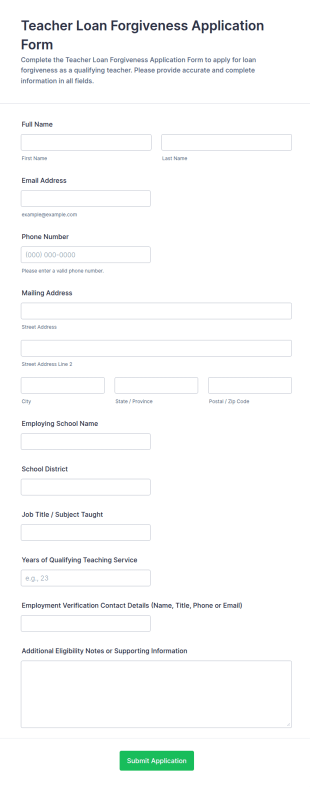 Teacher Loan Forgiveness Application Form Template
