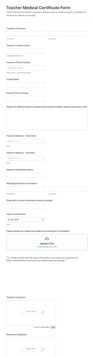 Teacher Medical Certificate Form Template