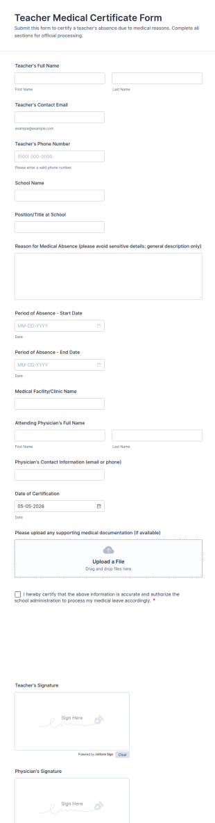 Teacher Medical Certificate Form Template