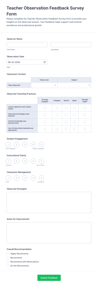 Teacher Observation Feedback Form Template