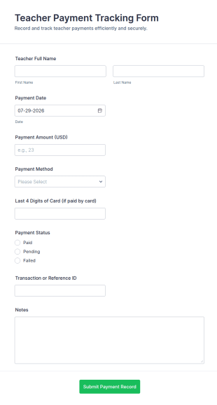 Teacher Payment Tracking Form Template
