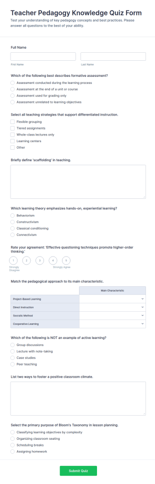 Teacher Pedagogy Knowledge Quiz Form Template