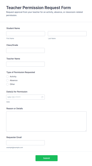 Teacher Permission Request Form Template