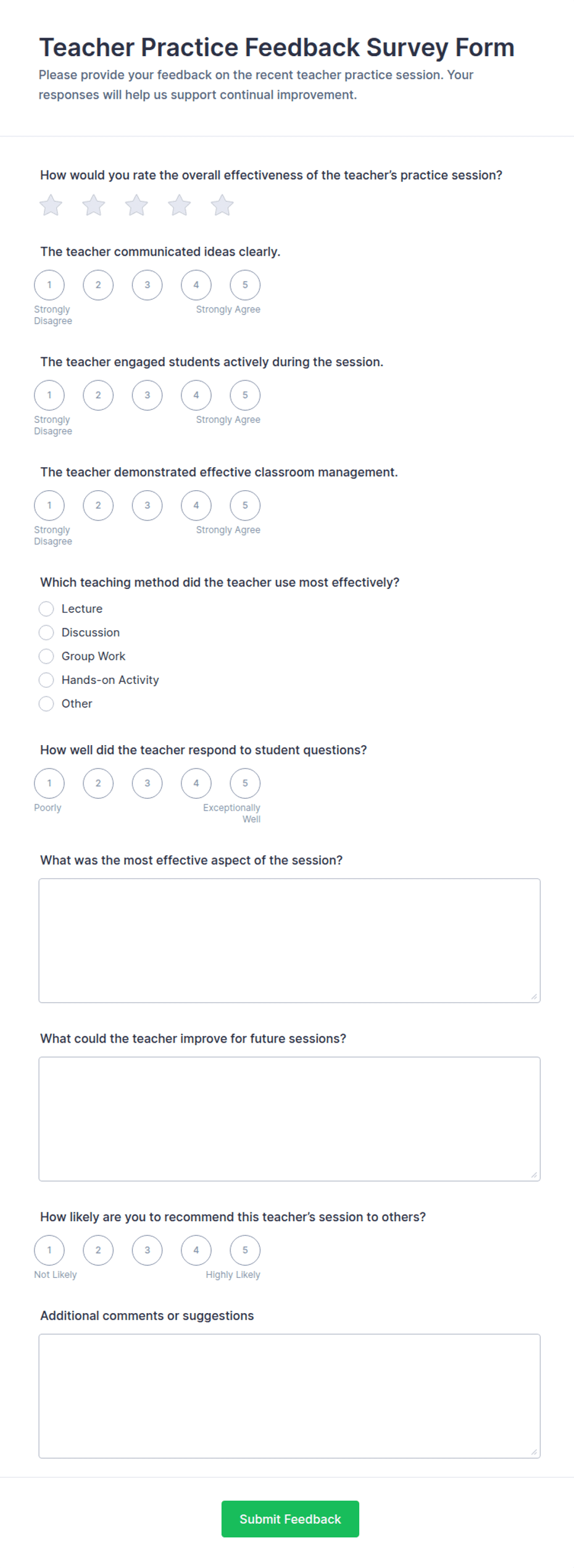 Teacher Practice Feedback Survey Form Template | Jotform
