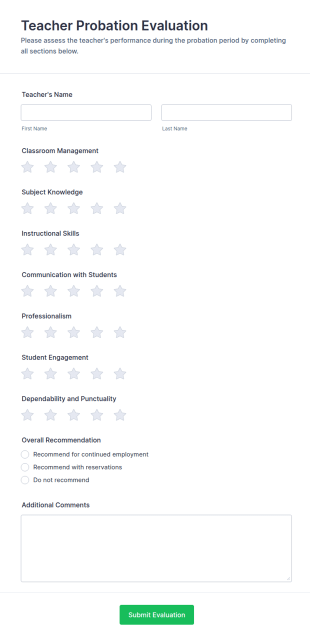 Teacher Probation Evaluation Form Template