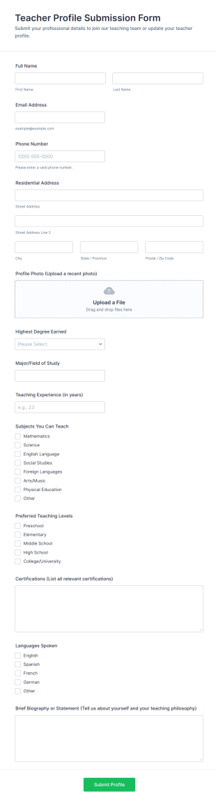 Teacher Profile Submission Form Template