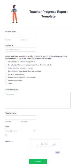 Teacher Progress Report Template