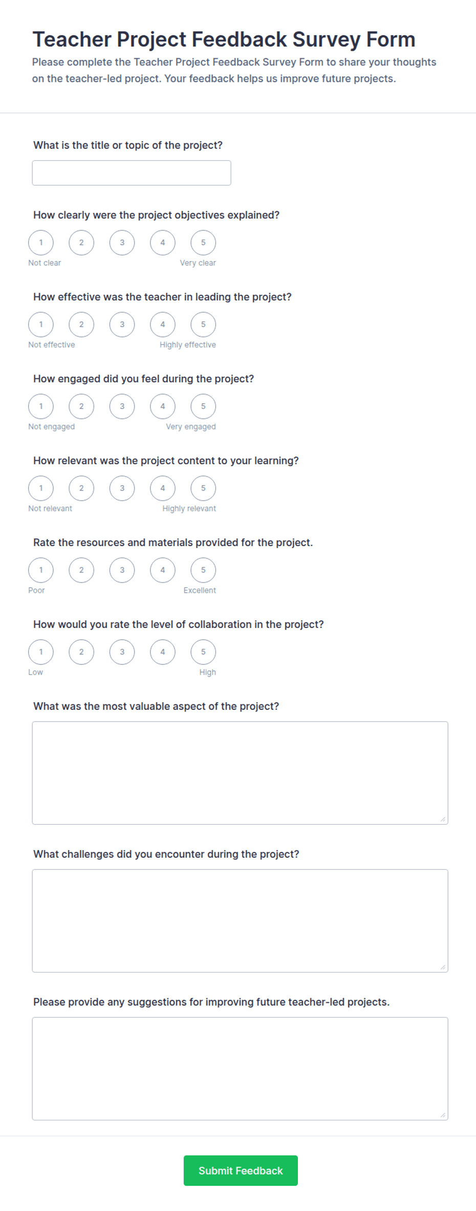 Teacher Project Feedback Survey Form Template | Jotform
