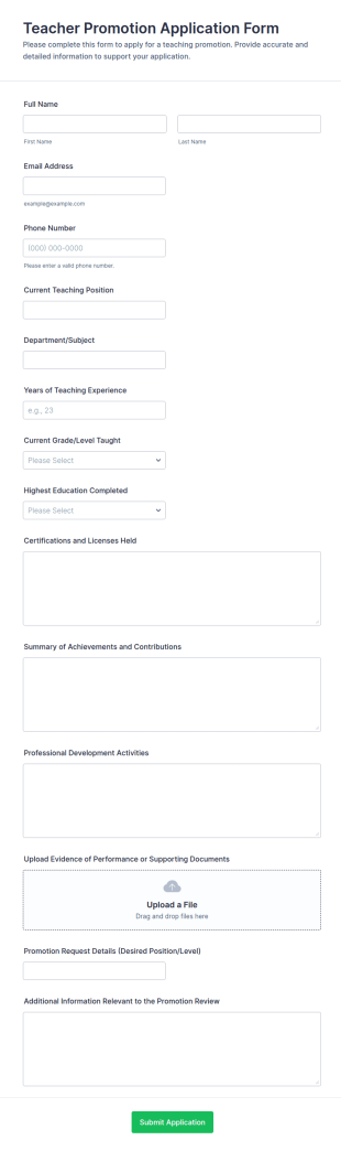 Teacher Promotion Application Form Template