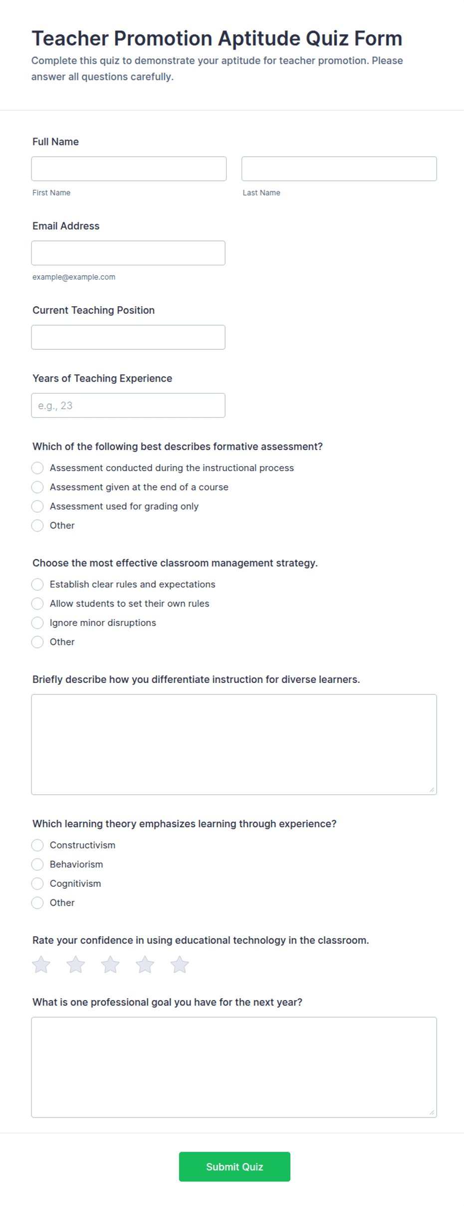 Teacher Promotion Aptitude Quiz Form Template | Jotform