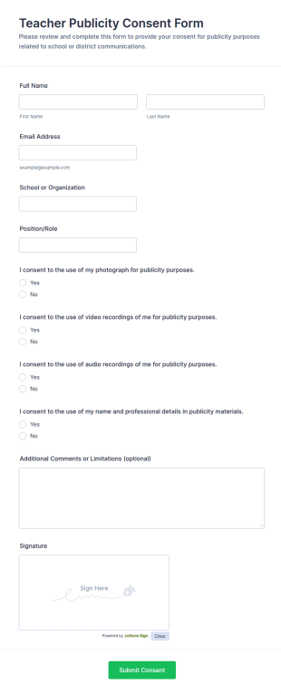 Teacher Publicity Consent Form Template