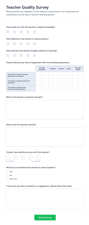 Teacher Quality Survey Form Template